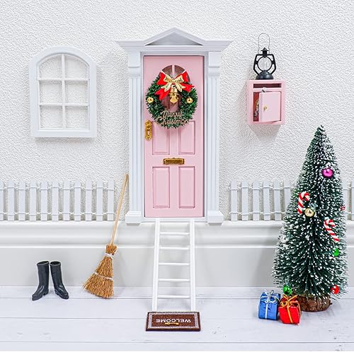 CAILESS Kit de puerta de hadas de elfo 19 piezas de puerta de elfo en miniatura con árbol de Navidad y mini accesorios de Navidad puerta de hadas