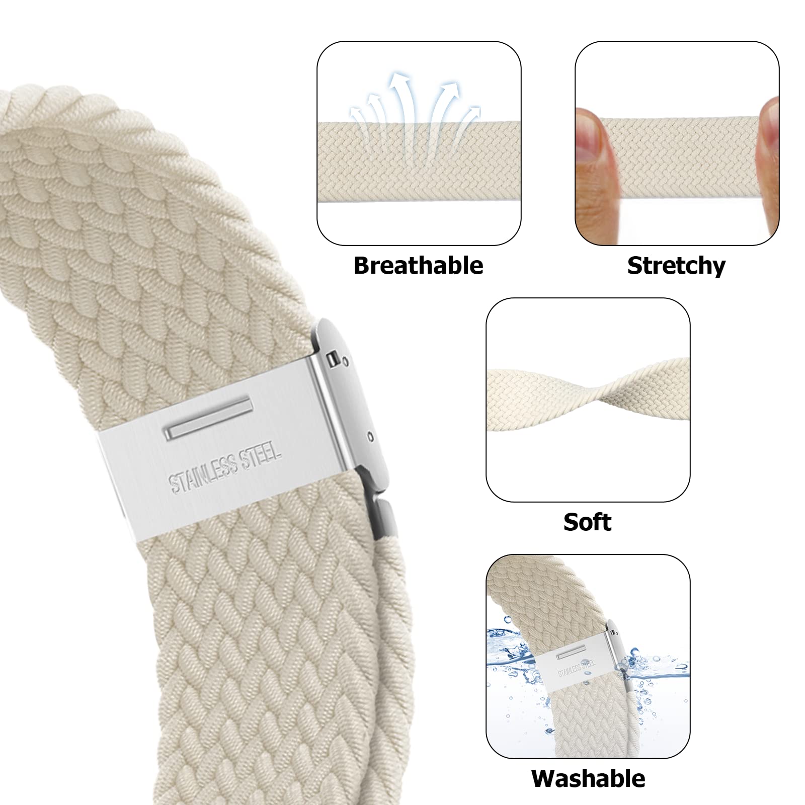 Nepfaivy Compatible with Apple Watch Band - 44mm 45mm 49mm 46mm, Braided Stretchy Sport Band for Apple Watch Series 10 9 Ultra 8 7 6 5 4 3 2 1 SE Women Men Nylon Fabric Elastic Green Strap for iWatch