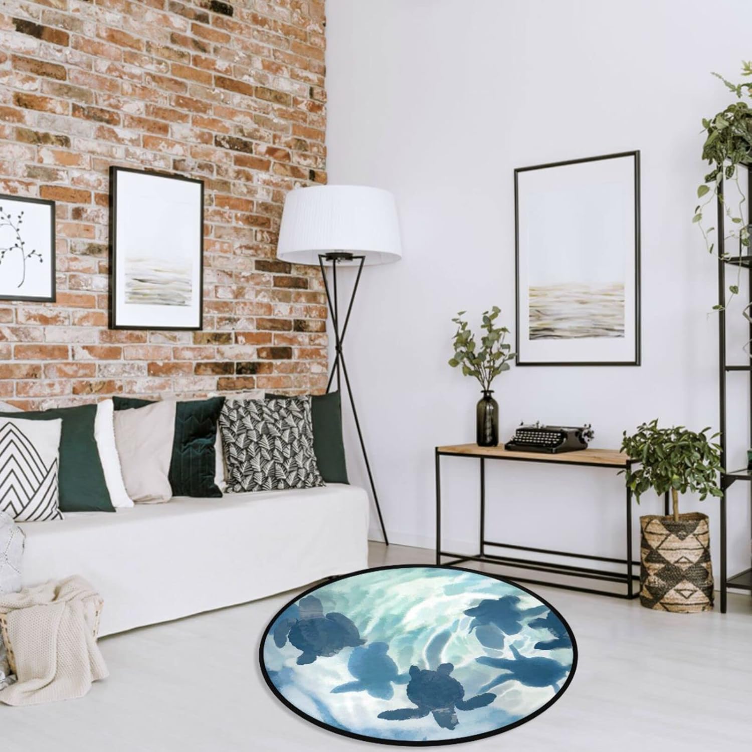 Sea Turtle Round Area Rug 3ft, Watercolor Circle Rugs Circle Rugs Round Carpet Washable Floor Mats Indoor for Living Room Bedrooms Laundry Home Decor 3' Diameter