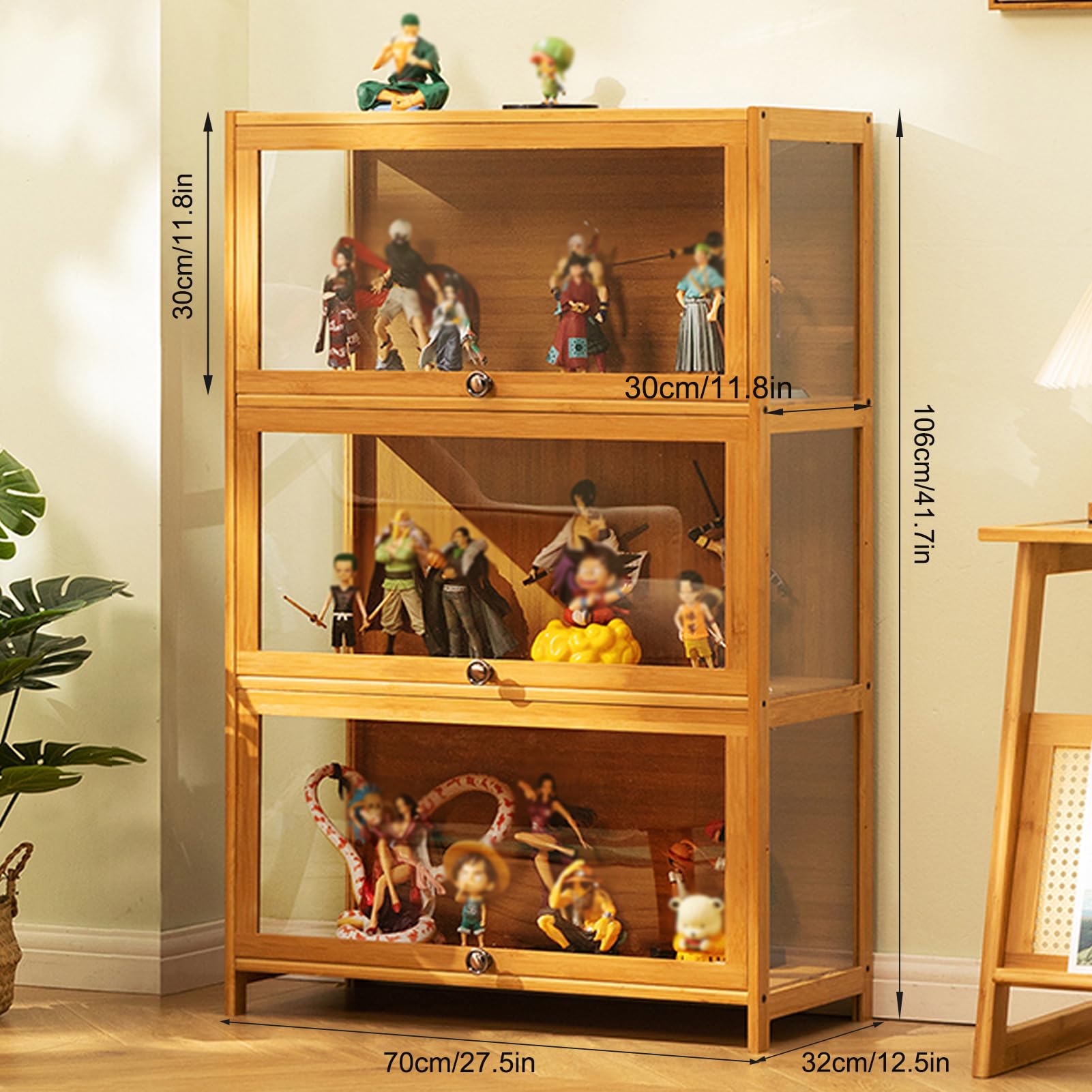 Vitrina Acrílica Transparente con Puertas Reversibles, Vitrina Antipolvo para Figuras de Coleccionismo, Minifiguras, Figuras de Anime y Piedras de Roca,70×106cm/27.5×41.7in
