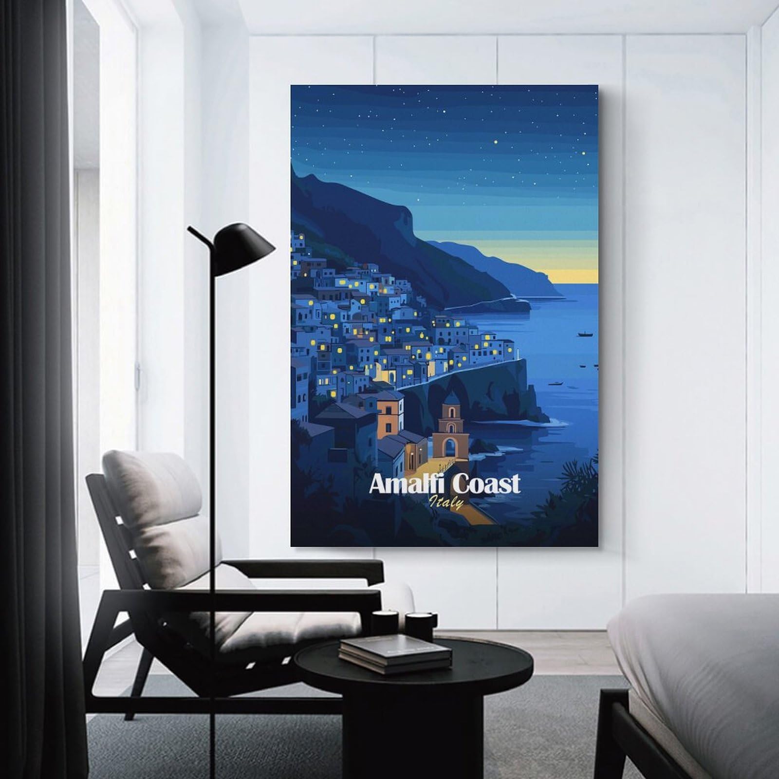 Junmoney Unframe-Style-10-1 Amalfi Coast Night View Canvas Wall Decor, 20X30inch(50X75cm), For Apartment Walls, Studios Or Work Areas, Decorative Canvas Decor For Home Updates