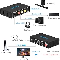 VEDINDUST 4K HDMI Audio Extraktor - Optikai, Koaxiális, L/R és 3,5mm Sztereó Kimenettel, HDCP, Dolby DTS 5.1 Támogatással, HDTV, PS4, Blu-ra 2