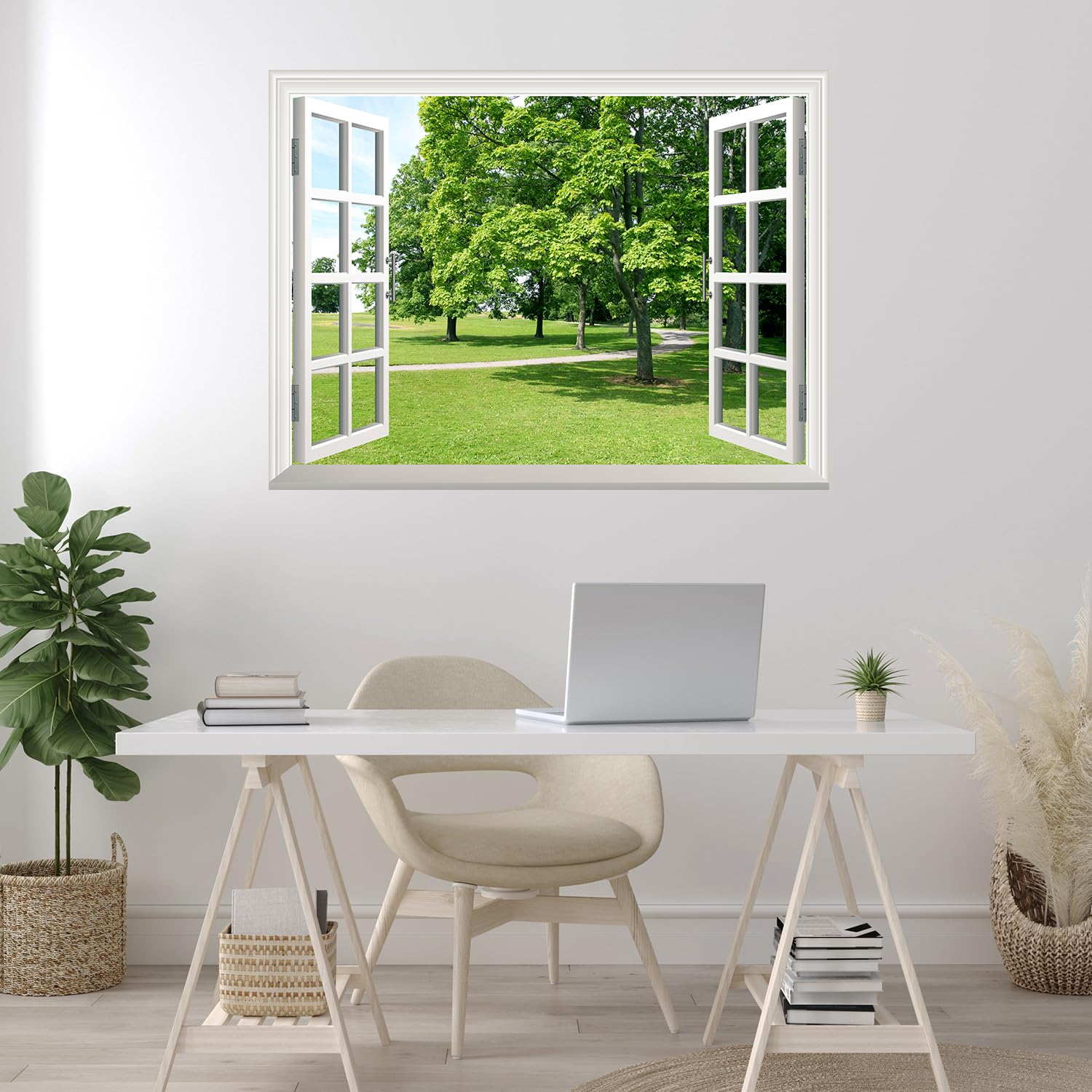wall26 Removable Wall Sticker/Wall Mural - Park with Green Trees | Creative Window View Wall Decor - 24"x32"