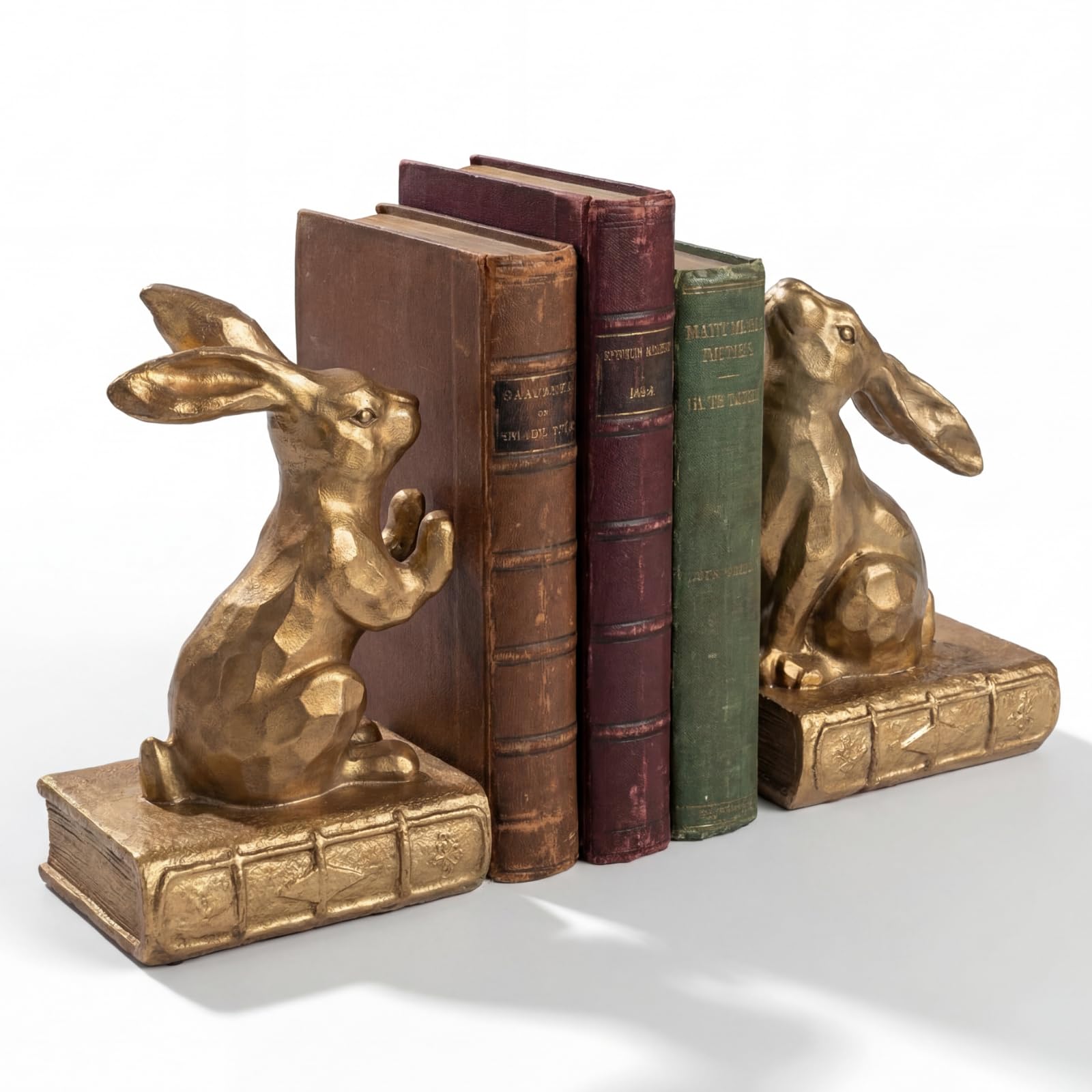 Tatuo 2 Pcs Decorative Rabbit Bookends for Shelves, Bunny Easter Gift Book Ends for Heavy Books Animal Stopper Retriever Statues Bookends with Anti-Slip Base for Book Lover Easter Home Bookshelf