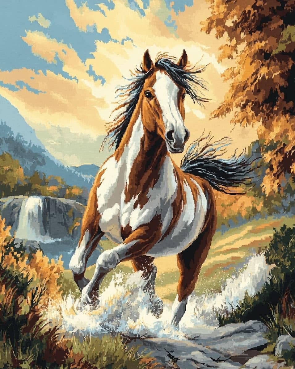 WallustrioaW Embroidery Kit for Beginners,Galloping Horse,Cross Stitch Kit with Pattern and Instructions,11CT Hand Crafts Embroidery for Adults,40x50cm