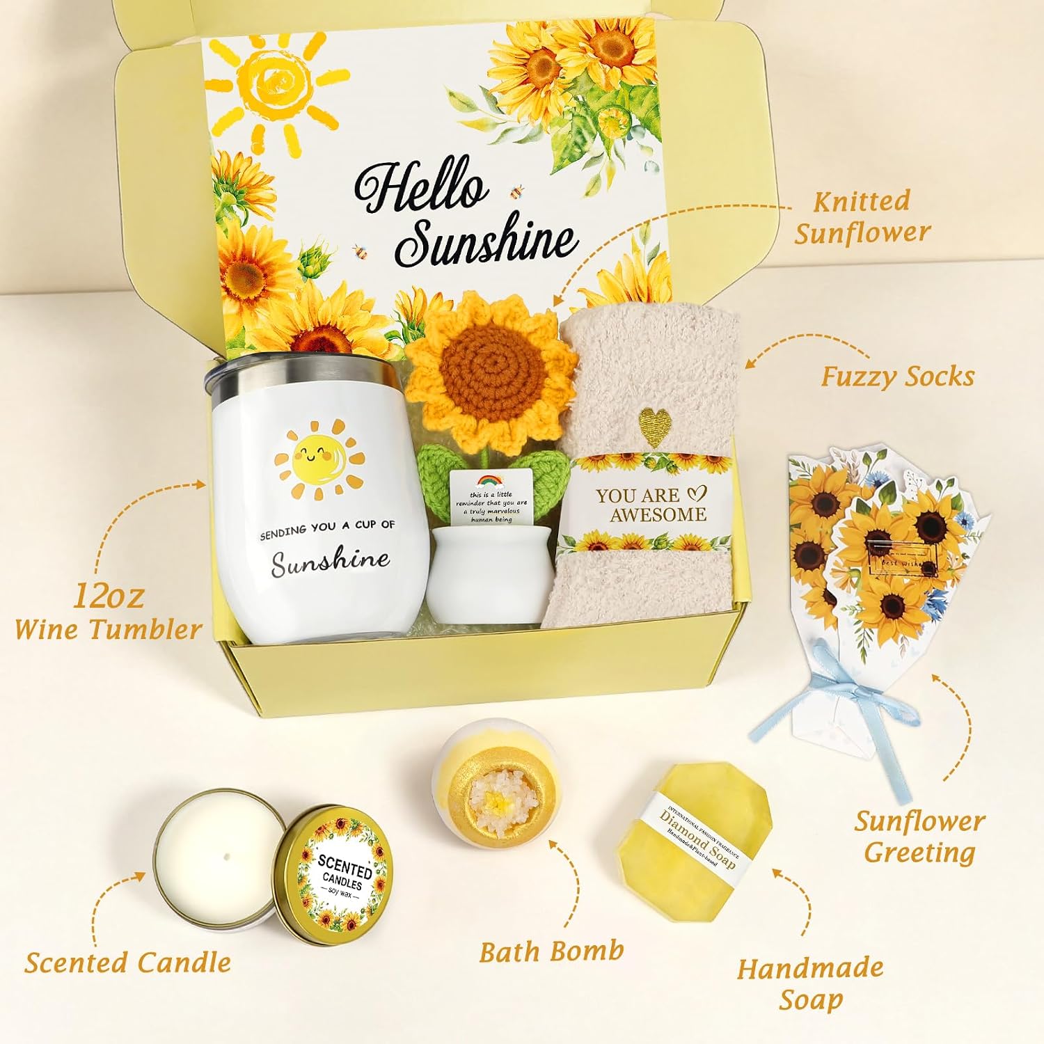 Sunflower Gifts for Women, Birthday Gifts Sunshine Box, Womens Care Package