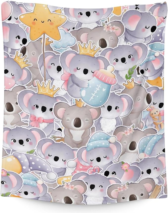 Koala Blanket Gifts - 30"x40" Cute Throw for Women, Girls - Colorful Soft Fuzzy Blankets for Couch & Office