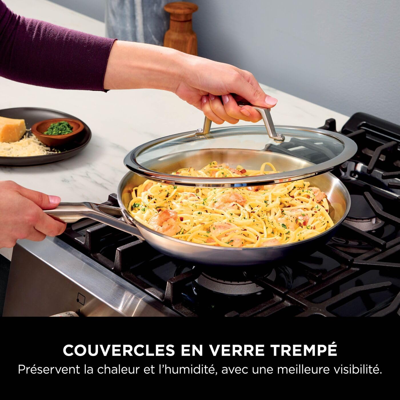 Ninja EverClad, batterie de cuisine 2 poêles, tous feux C92000EUI | acier inoxydable, Convient à tous les types de feux, y compris l’induction, Compatible au four, Base 100% induction
