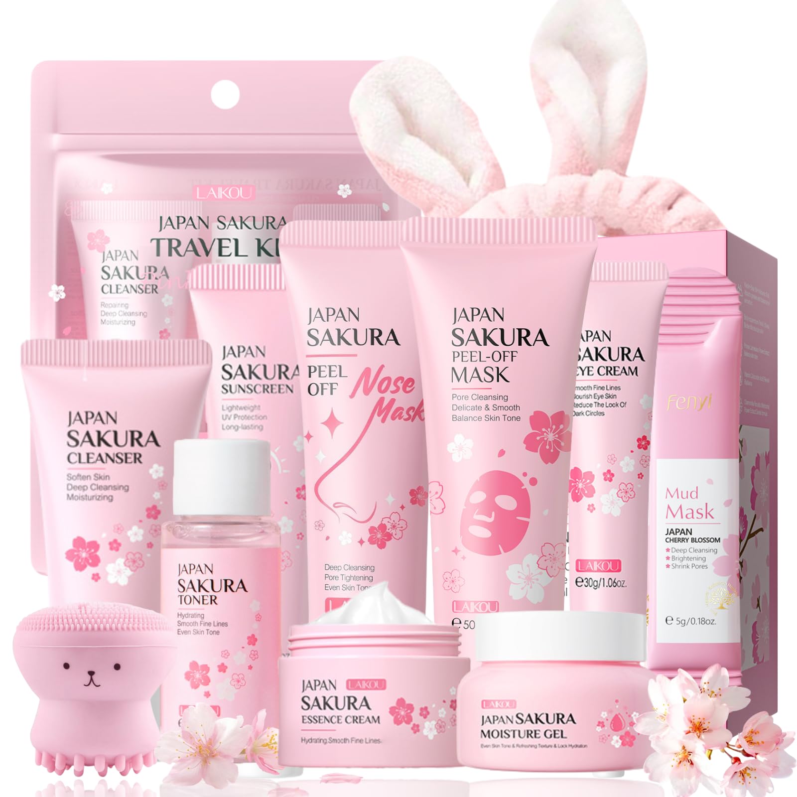 Sakura Gesichtspflege Set für Frauen - 11PCS Anti-Aging Moisturizer & Cream Set mit Reiniger, Toner, Maske & Sonnencreme