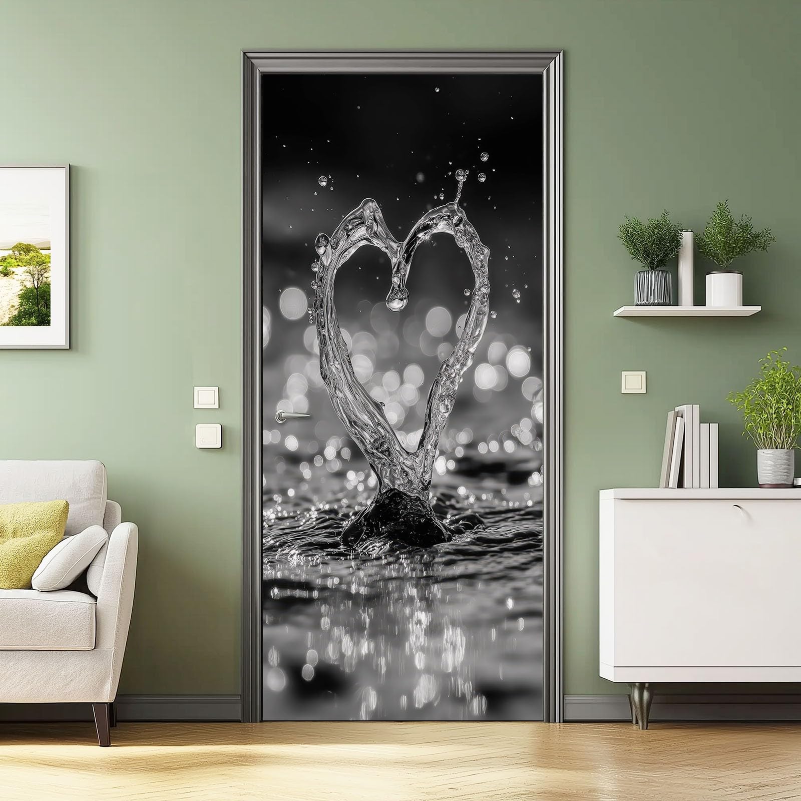 Minimalistyczne naklejki 3D na drzwi, 90 x 200 cm, PCW, samoprzylepne naklejki dekoracyjne do sypialni, nowoczesne, eleganckie, serce, kropla wody, fotografia, zdejmowane, odklej i przyklej, tapeta
