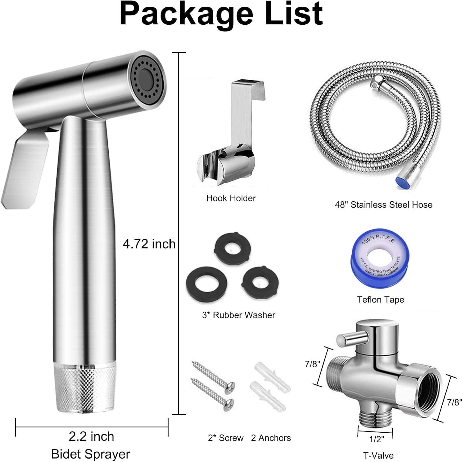 SKYBESS Bidet Sprayer for Toilet, Handheld Bidet Attachment Sprayer Set Bathroom Sprayer with Bidet Hose, Stainless Steel Durable Cloth Diaper Sprayer for Baby Wash Feminine Wash