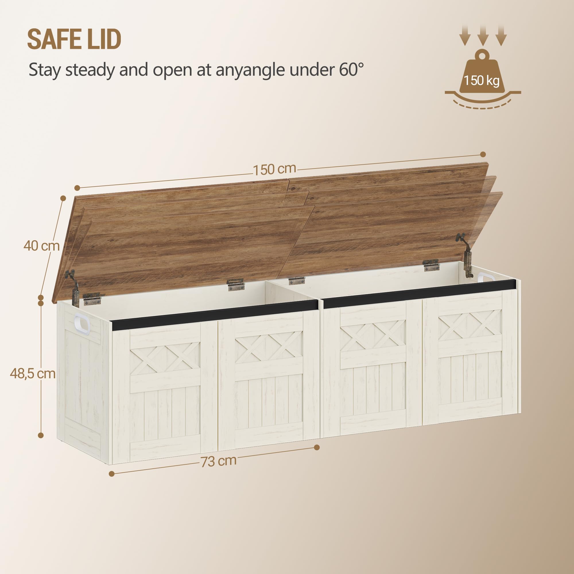 Hzuaneri Banc de Rangement 150 cm, Style Campagnard, Blanc Marron
