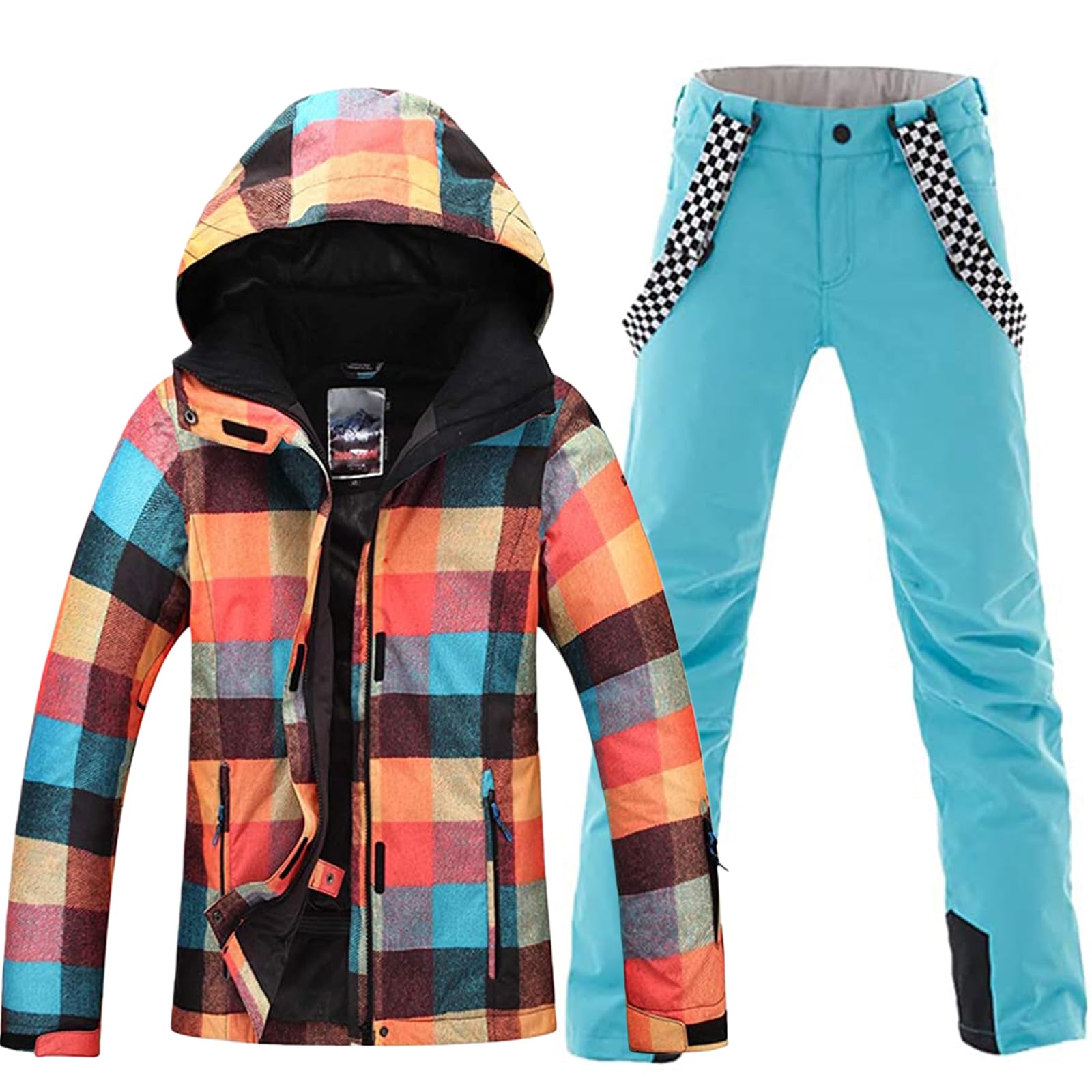 Women's 2 Piece Ski Jackets and Pants Set Skisuit Colorful Waterproof Windproof Insulated Snowsuit Snowboarding Coat