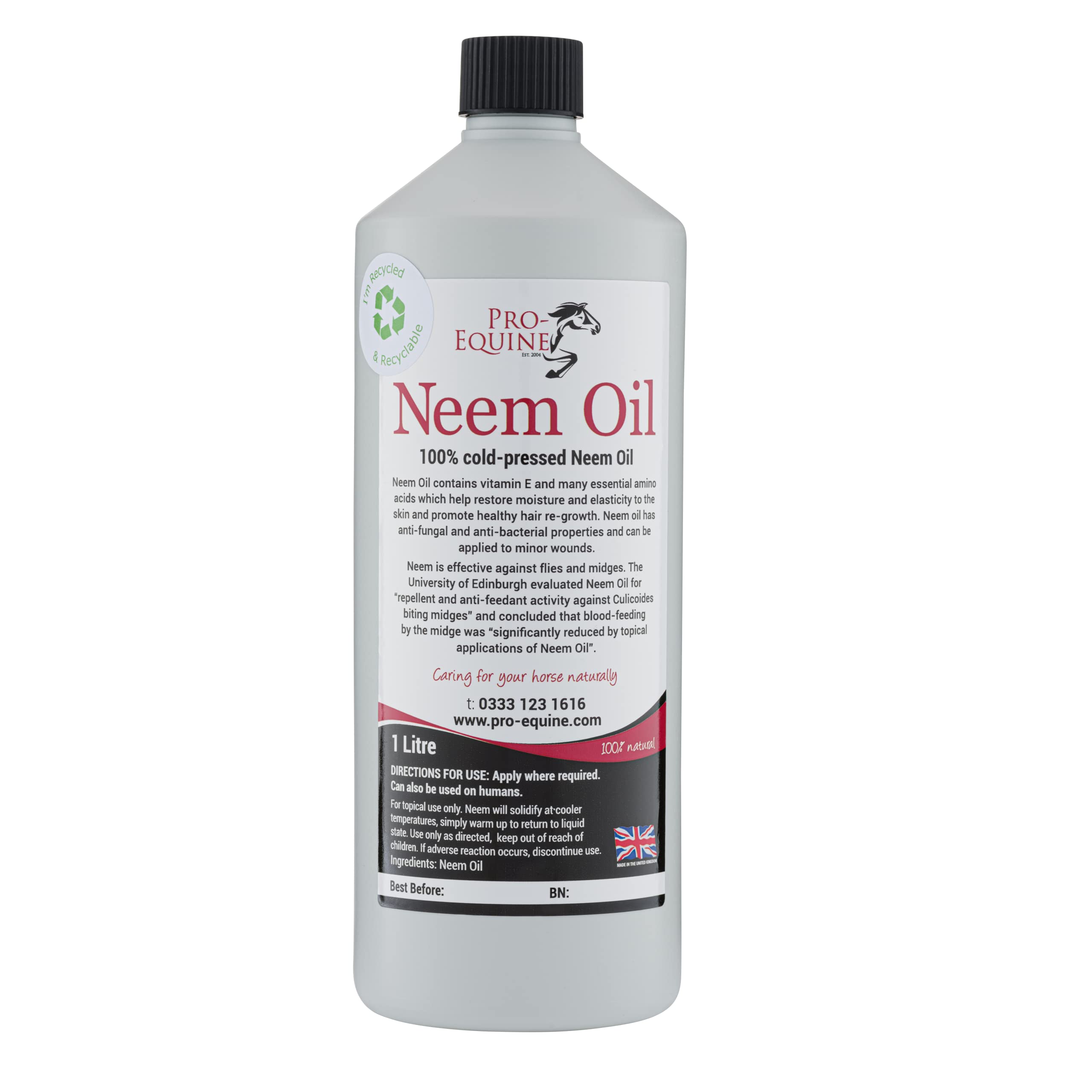 Pro-Equine Neem Oil 1 Litre (buy 2 and get a FREE Bug Buster Neem Shampoo 250ml worth £6.95).