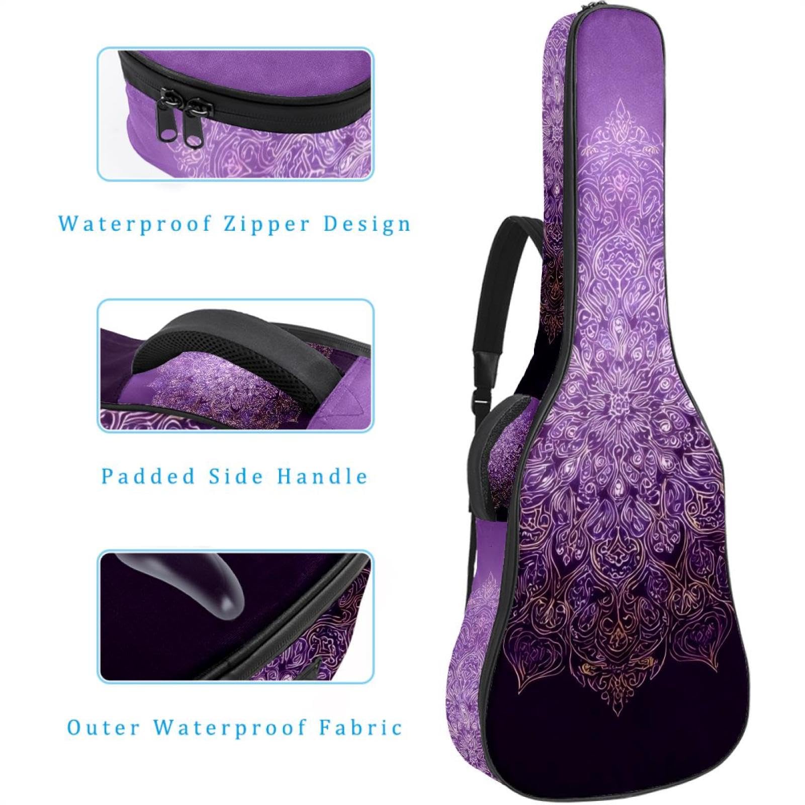 Gitarrentasche in voller Größe, 101,6 cm, 104,4 cm, 106,7 cm, Tragetasche für E-Bass, klassische Gitarre, elegantes Blattgold auf tiefem blaugrünem Hintergrund, Mehrfarbig 05, 42.9x16.9x4.7 in