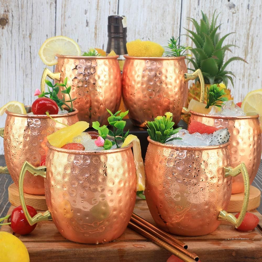 Moscow Mule - Set di 6 tazze in acciaio inox placcato rame, 510 ml, per bevande refrigerate (confezione da 6)