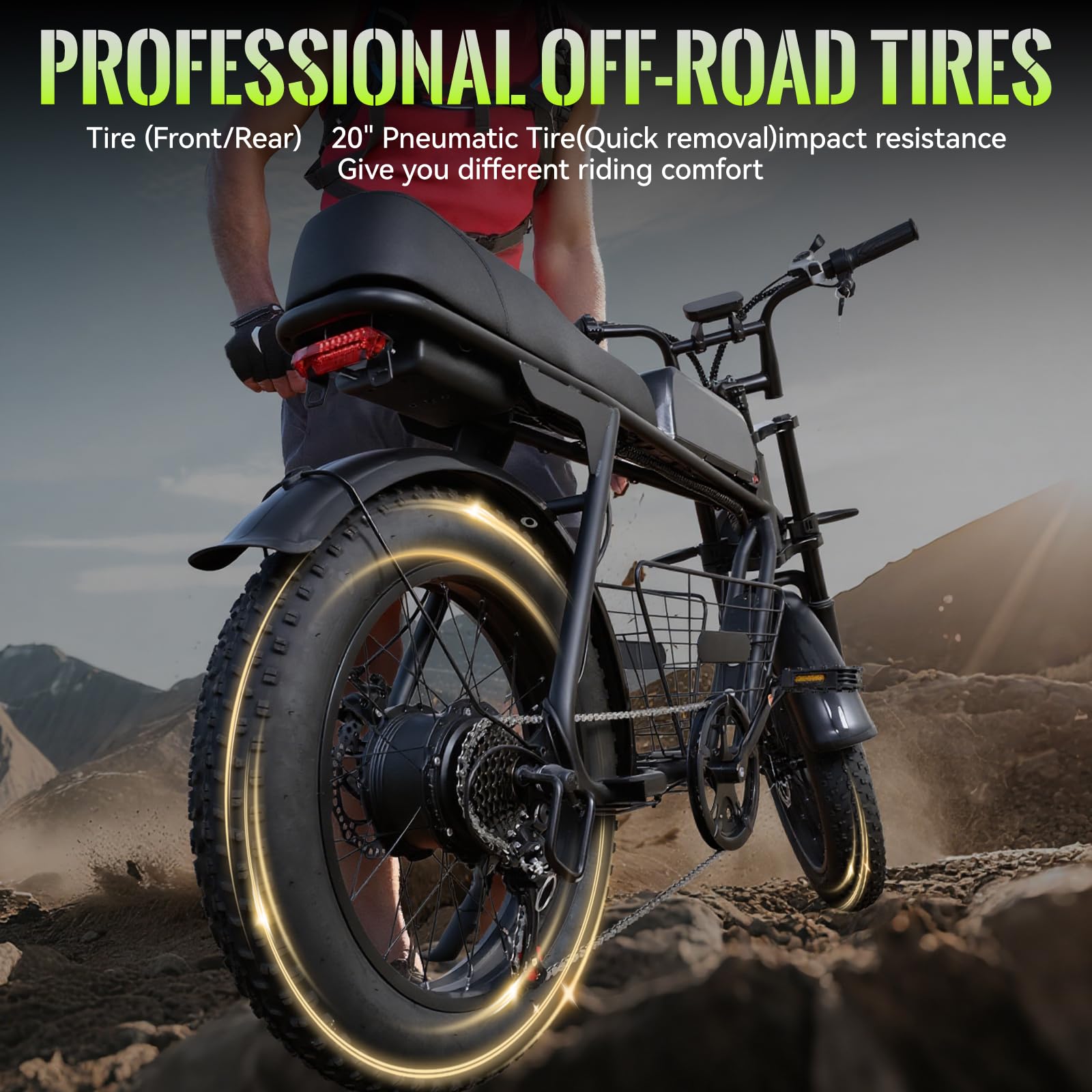 Electric Dirt Bike for Adults&Teens, 20 * 4 Inch Fat Tire 1500W Peak 30MPH Electric Bike with 48V 16AH 768Wh Battery, Dual Suspension — view 3