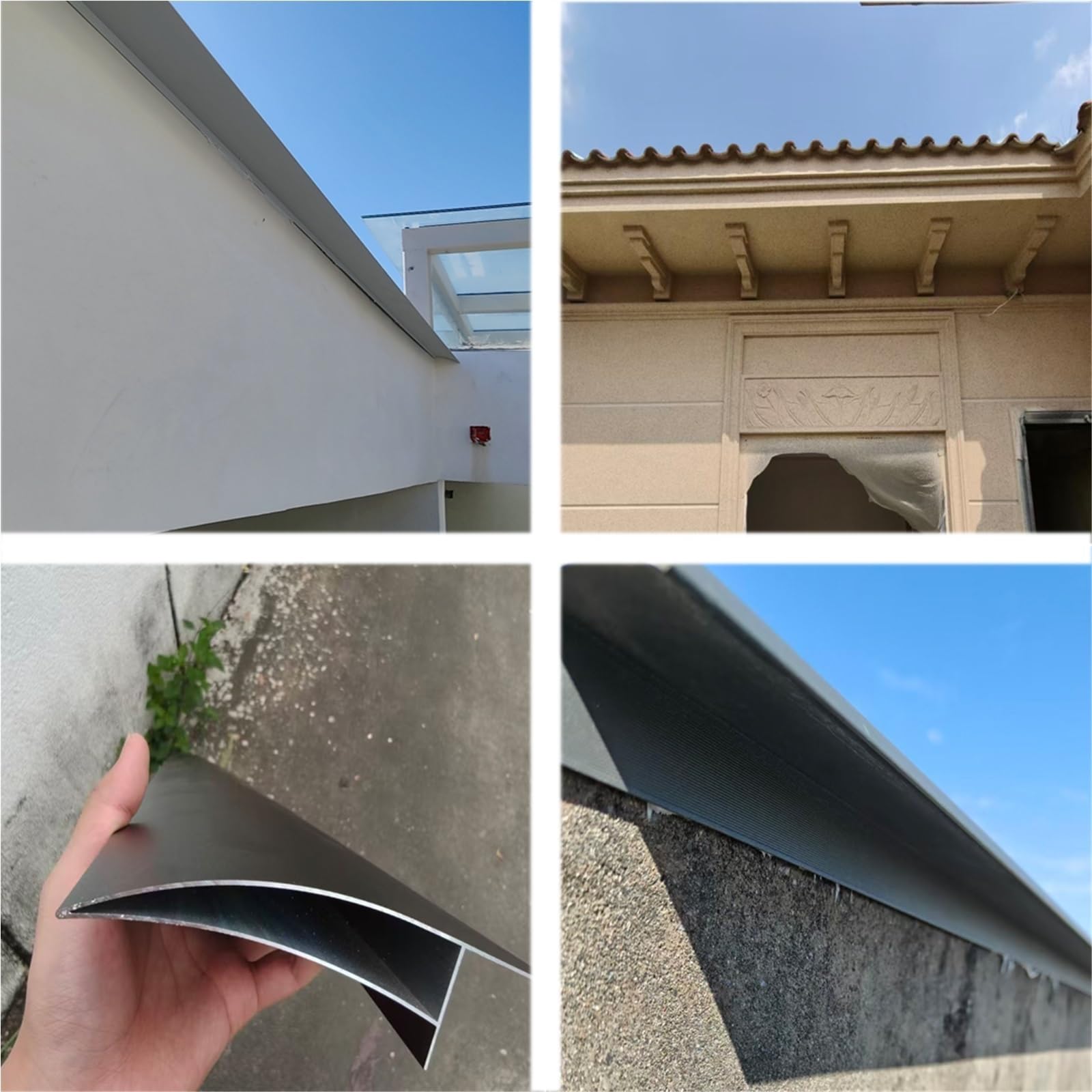 50 protectores de canalones de 180 cm, perfil de pico de goteo, 1 unidad de desviador de agua de 150 cm x 50 mm, evita obstrucciones, ideal para mejoras del hogar
