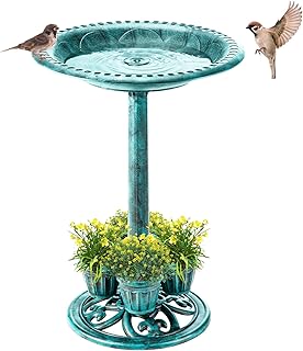 Bird Bath for Outside with 4 Removable Flower Planters 28in Polyresin Li...