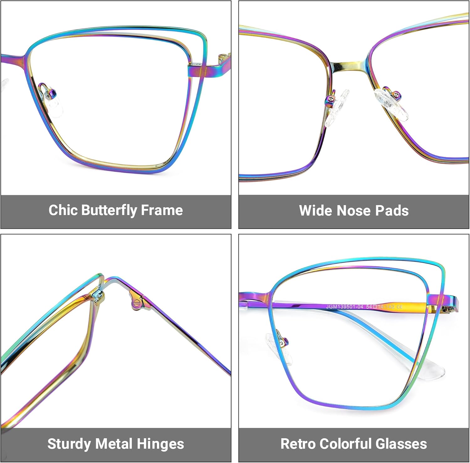 Zeelool Butterfly Glasses Metal Eyewear for Women Frame with Non-prescription Clear Lens ZJGM139501