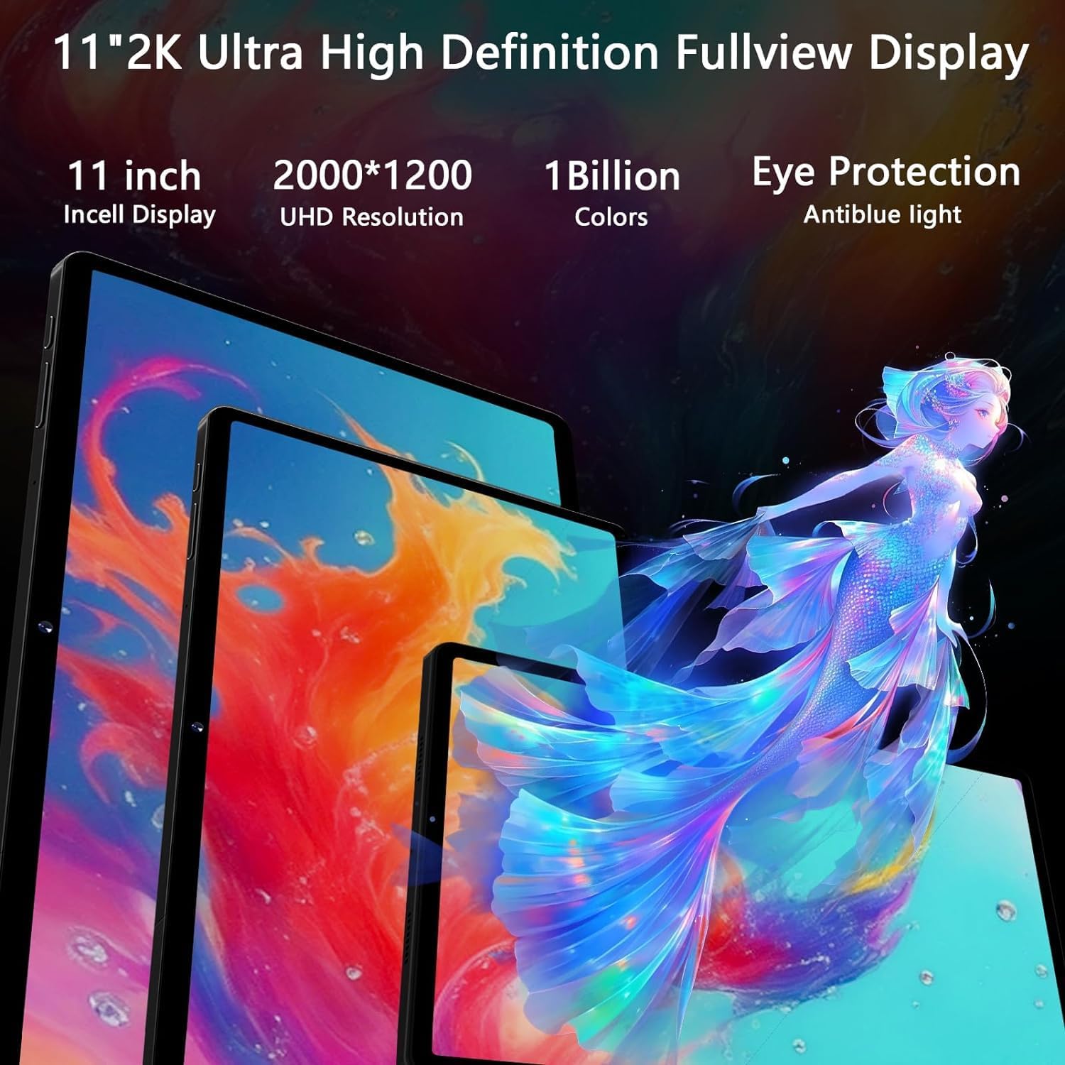 GOODTEL 2025 Tablette Tactile 16GB RAM+256GB ROM+TF 1TB, 11 Pouces Android, 2K Écran 2000 * 1200, Octa-Core, 8600mAh, GPS, WiFi 5G, Bluetooth 5.0, 13MP+ 5MP, Corps en Métal, avec Cas, Noir Profond