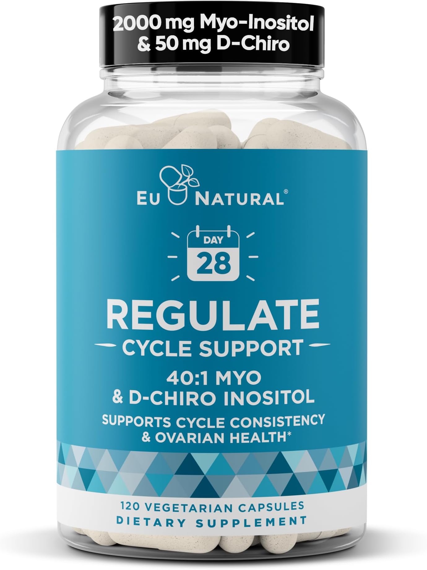 Regulate Cycle Support - Hormone Balance for Women at Optimal 40:1 Myo-Inositol 2000 mg & D-Chiro Inositol 50 mg - Supplement for Period Consistency, Menstrual & Ovulation Support - 120 Vegan Capsules