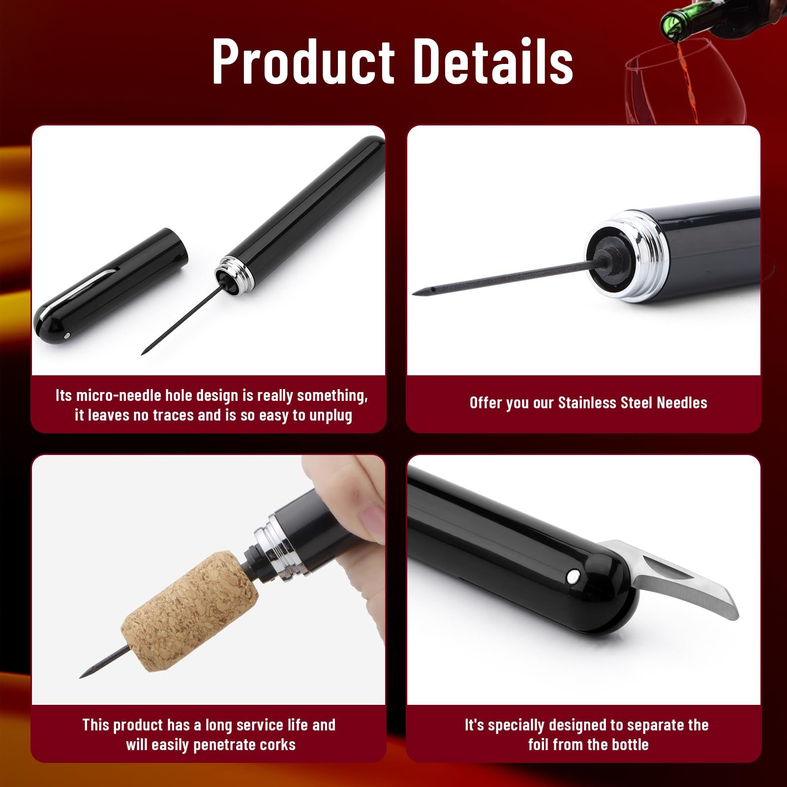 Sacacorchos Profesional de Aire a Presión - Pack de 3 Tycoonest Abridor Vino Rápido Fácil Extractor Corcho sin Roturas Agujas Acero Inoxidable Cortacápsulas Alternativa Eléctrico Regalo Amantes Vino
