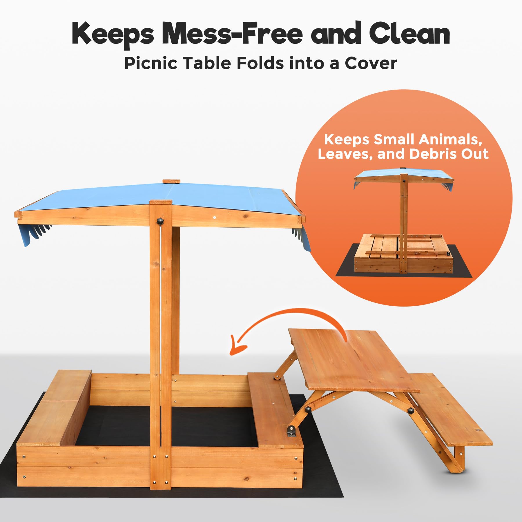 Amazon.com: FUNTOK 76''x45''x45'' Kids Wooden Sandbox with Picnic