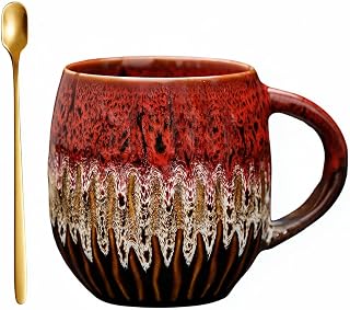 20 oz Large Ceramic Coffee Mug,Creative Handcrafted Reactive Glaze Coffee Cups Suitable for Home and Office Use,Dishwasher & Microwave Safe,Novelty Pottery Mug for Coffee Lovers Gift (red)
