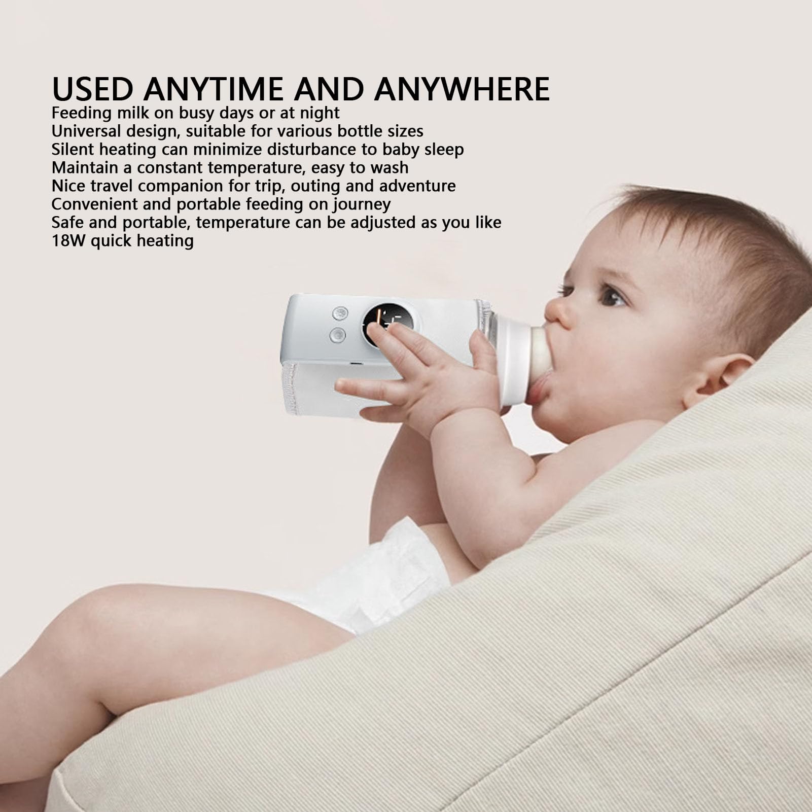 USB Powered Baby Bottle Warmer, 18W Fast Heating Adjustable Constant Temperature Portable Bottle Warmer Universal for Home and Travel (Type 1)