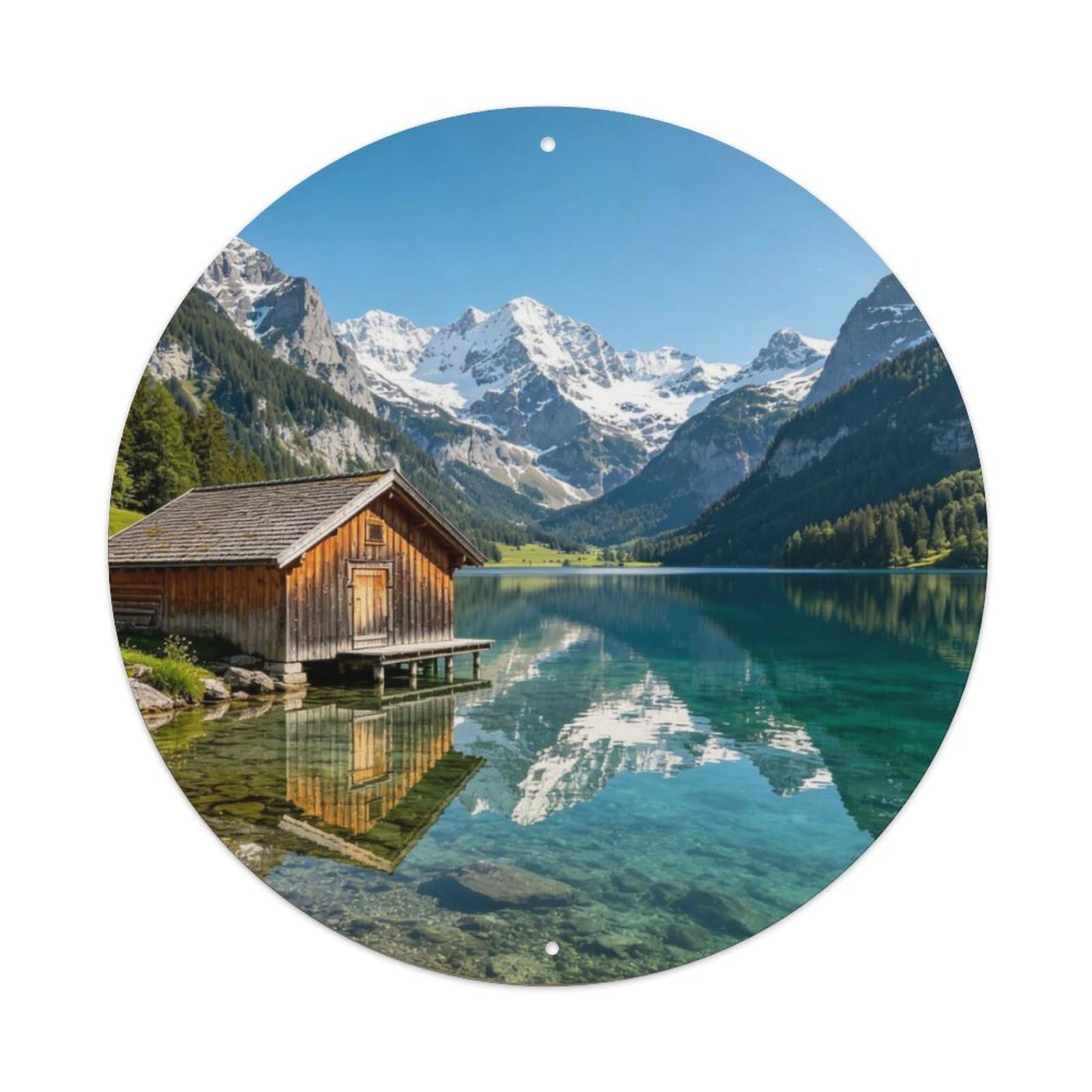 Alpine Lake Hut Metal Tin Sign Plaque