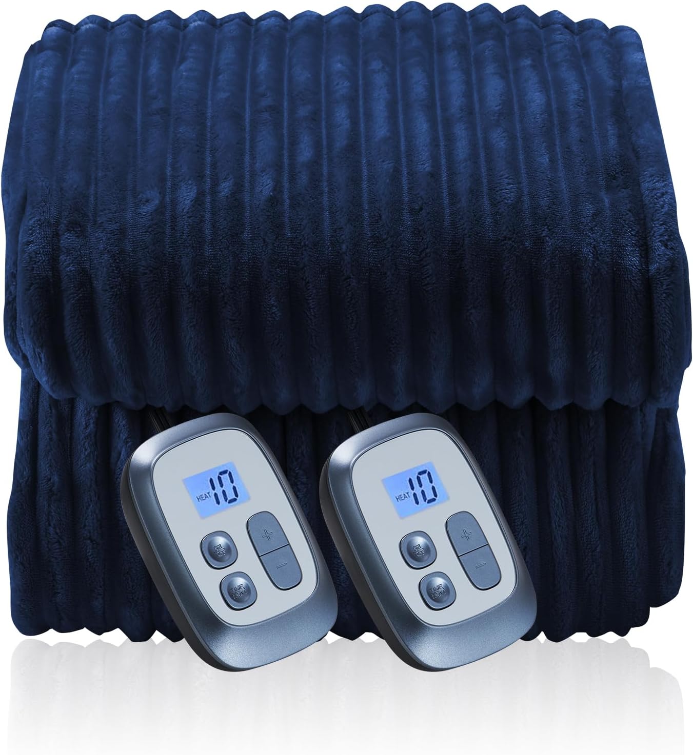 Electric Blanket 84"x90" Queen Size Heated Blanket with 10 Heat Settings & 1-12 Hours Auto-Off,Reversible Cozy Silky Flannel Fabric Warm Blanket Large Size for Full Body - Dark Blue