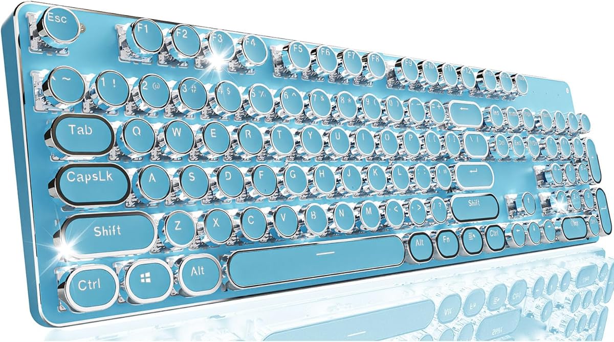 SEUNKWANG EWEADN TK950 Typewriter Keyboard Wireless Mechanical Keyboard, 104 Keys Aesthetic Typewriter Keyboards with White Backlit, Anti-Ghosting, Blue Switch Bluetooth/2.4GHz/Wired Keyboards-Blue : Video Games
