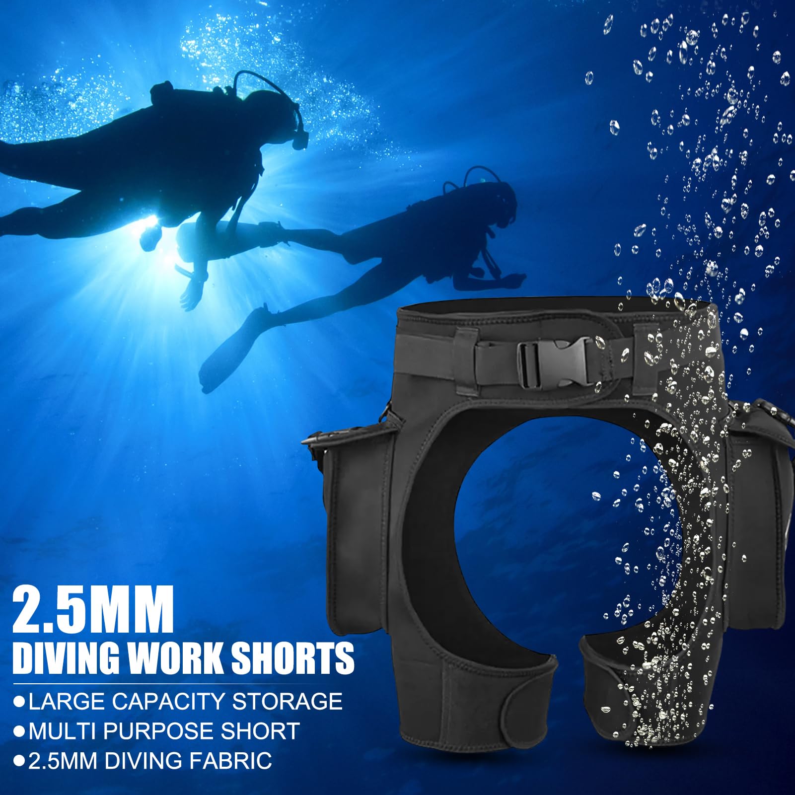 Pantalones Traje Neopreno para Hombre, Pantalones Cortos técnicos Buceo Neopreno 2,5 mm, Secado rápido, con Dos Bolsillos Laterales Grandes y Cintura Ajustable para Buceo técnico(Medium)