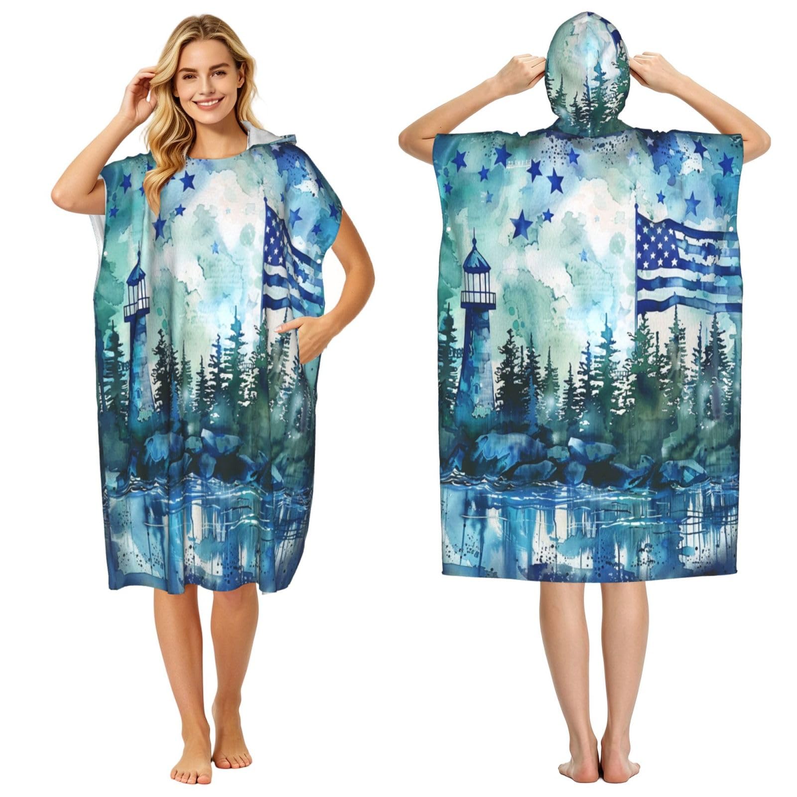 KLGRTJHK Maine Flag Adult Hooded Beach Poncho Towel 43"X35"