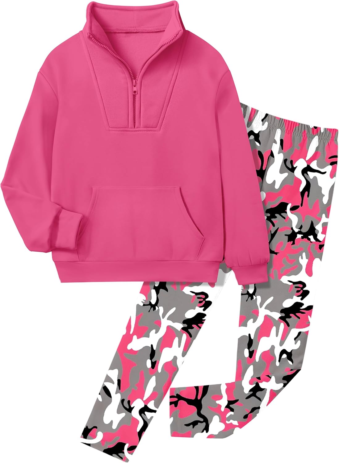 Girls Clothes Tie Dye Quarter-zip Sweatshirt + Camo Sweatpants Girls Clothing Sets 2 Piece Fall Winter Outfits 7-14T