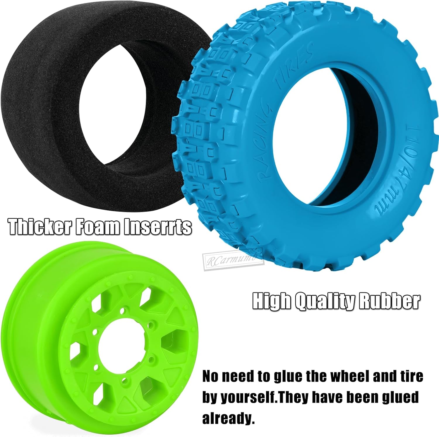 RC 1/10 Short Course Tires with 12MM 14MM 17MM Hex Compatible with Arrm a Senton,Axia1,Slash 2WD/4×4 4WD,Red cat, RC 4WD,Heavy Duty High Grip Rubber Tires w/Plastic Wheels,Blue&Green