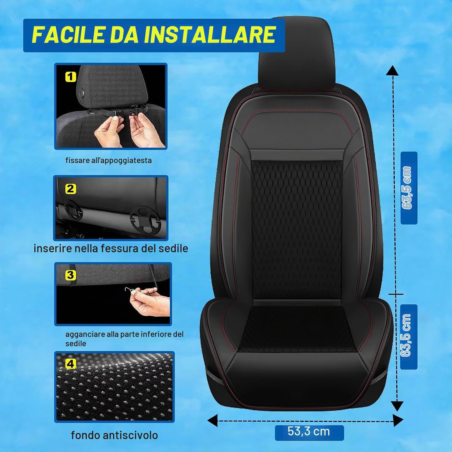 2026 Copertina per sedile auto rinfrescante 3-in-1 con massaggio, cuscino ventilato, 12V, traspirante, con 16 ventole, per seggiolino anteriore estivo, nero, 1 pezzo