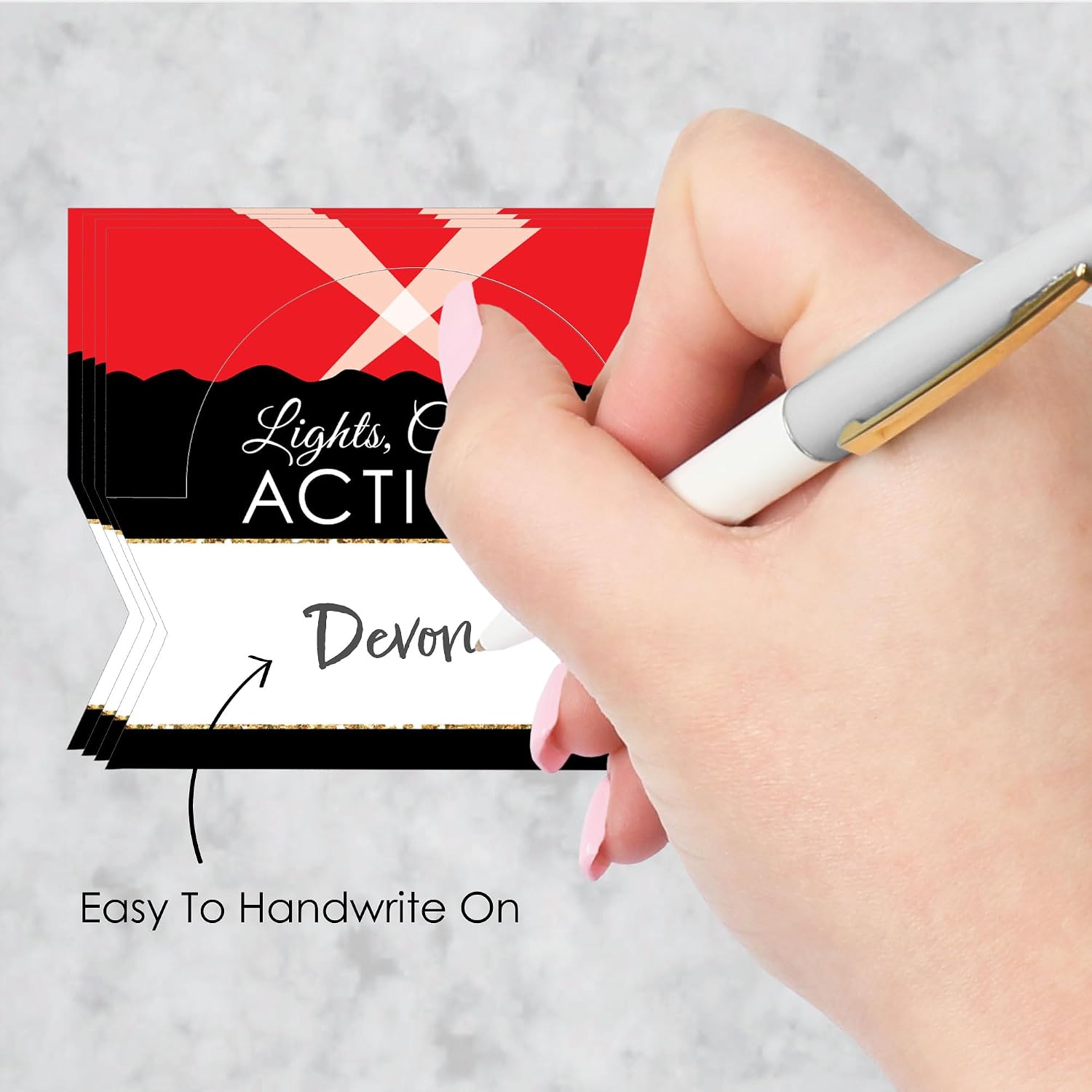 Big Dot of Happiness Red Carpet - Movie Night Party Tent Buffet Card - Table Setting Name Place Cards - Set of 24