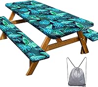 Vista 10 de Funda de mesa de picnic con fundas para bancos, elementos esenciales de camping, mantel de camping impermeable y a prueba de viento con bolsa