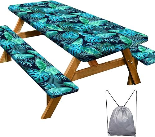 Miniatura 27 de Play Tailor - Mantel para mesa de pícnic con cubiertas para bancas, impermeable y a prueba de viento con bolsa de cordón, ajustable a mesas y bancas