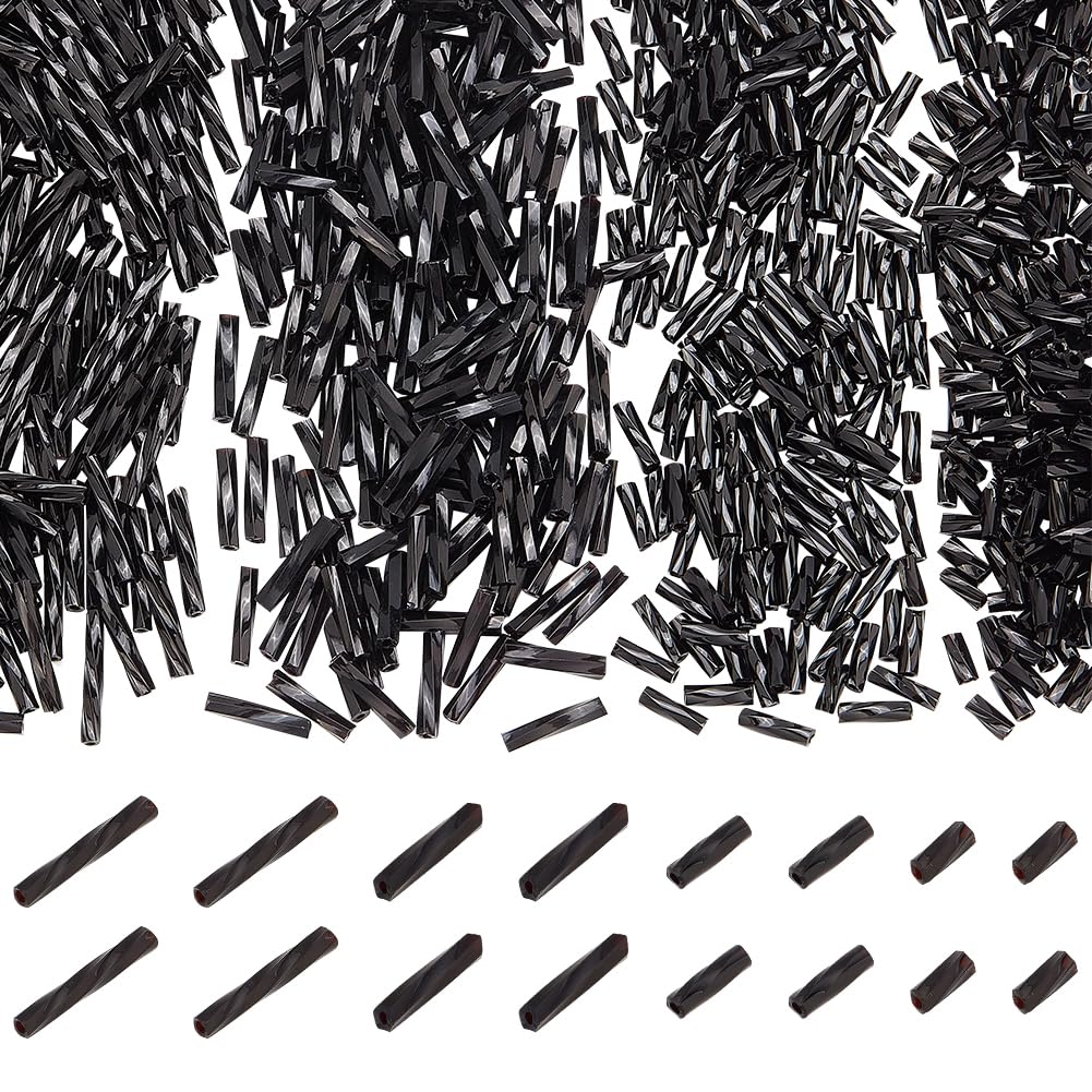 Perles de rocaille noires tubulaires en verre pour tissage de bijoux et broderie perlée