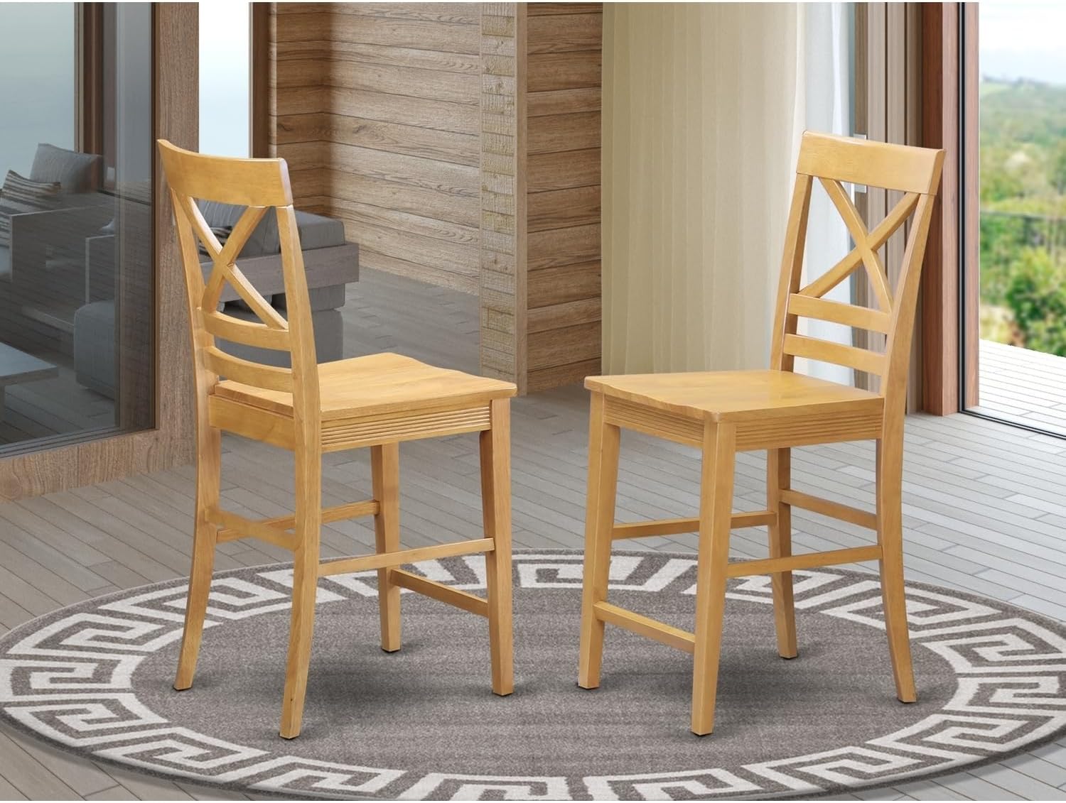 HomeStock Counter Height Stools - Vintage Vogue Dining Chairs, Rubberwood, Buttermilk Cherry Finish, Comfortable Seating