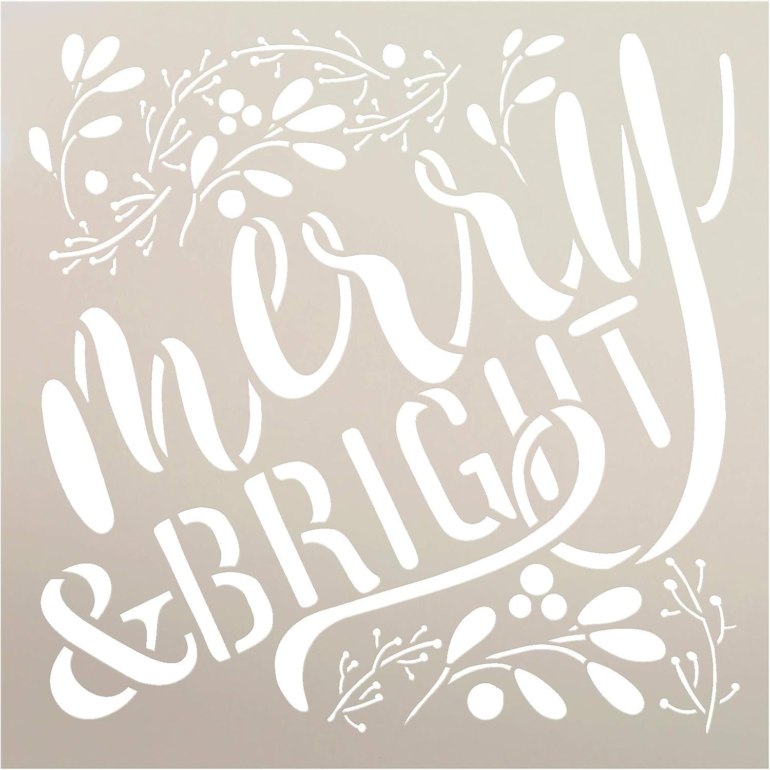 Merry & Bright Stencil by StudioR12 - Mistletoe | Reusable Mylar Template Paint Square Wood Sign | Craft Country Christmas Holiday Home Decor | Rustic DIY Ampersand Farmhouse | SELECT SIZE (12 x 12)