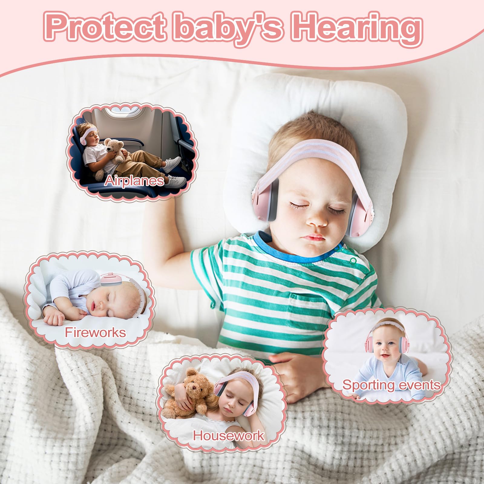 2 en 1 Casque Anti Bruit Bébé, Réglable Casque Bébé Anti Bruit, Protection Auditive pour les Bébés de 0 à 48 mois et les Enfants, Cache-oreilles Bébés pour le quotidien et les événements