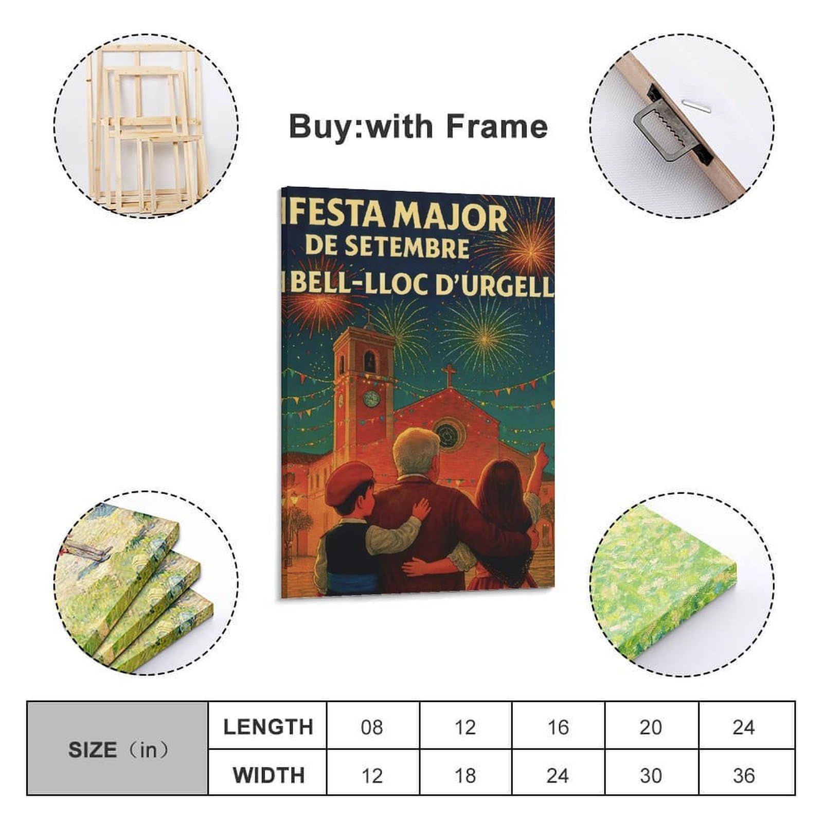 CWLLOG Stampe su tela da parete, poster per festival spagnolo di settembre, fuochi d'artificio, stile moderno, decorazione per soggiorno e camera da letto, 50 x 75 cm