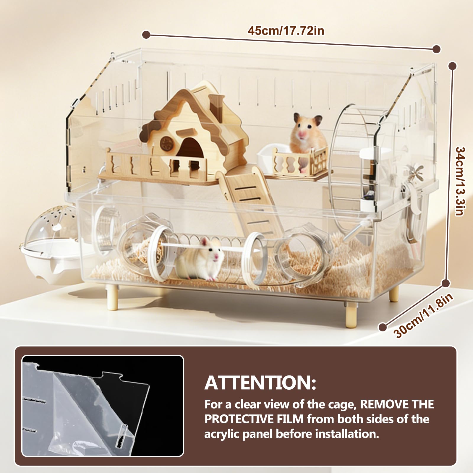 Jaula grande de acrílico para hámster, jaula de hámster 8 en 1, jaulas de jerbo de 2 capas, 45 x 28 x 34 cm, casa de hámster abierta con todos los accesorios, ratones para mascotas, hámster enano