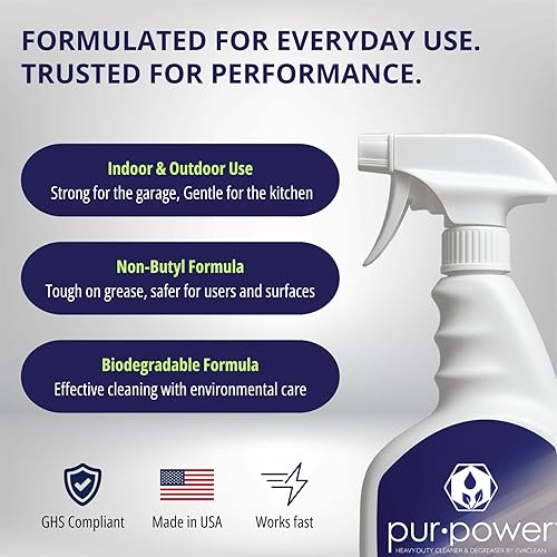 Miniatura 2 de EvaClean PurPower Limpiador y desengrasante - Listo para usar, paquete de 2 botellas de spray de 32 onzas líquidas cada una, resistente, fórmula sin