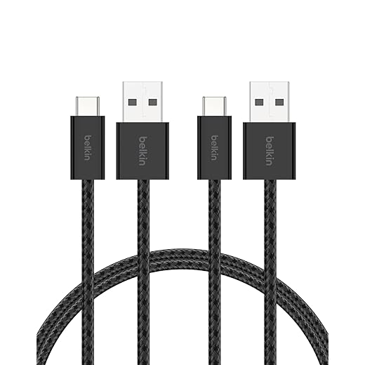 Belkin 2-Pack Braided USB-A to USB-C Cable 5ft, 15W - Soft, Flexible Fast-Charging Cable, Type C Charger Cord for iPhone 16 & 15 Series, Galaxy S25, Pixel 9, iPad Pro, & More - Black