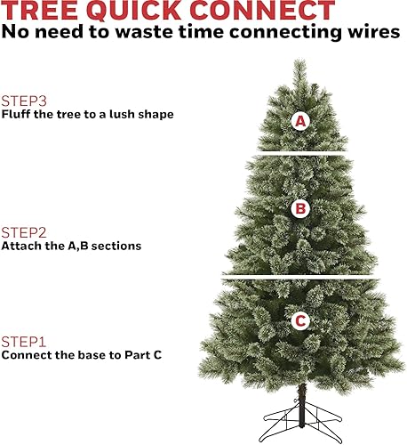 Miniatura 7 de Honeywell Árbol de Navidad artificial de cachemira de 6.5 pies con 250 luces LED que cambian de color, árbol de Navidad con 811 puntas de